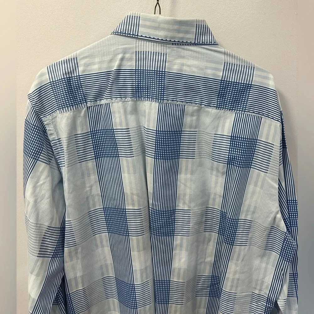 Bugatchi Men’s XL LS Dress Shirt - 100% cotton Blue/White Plaid Pattern